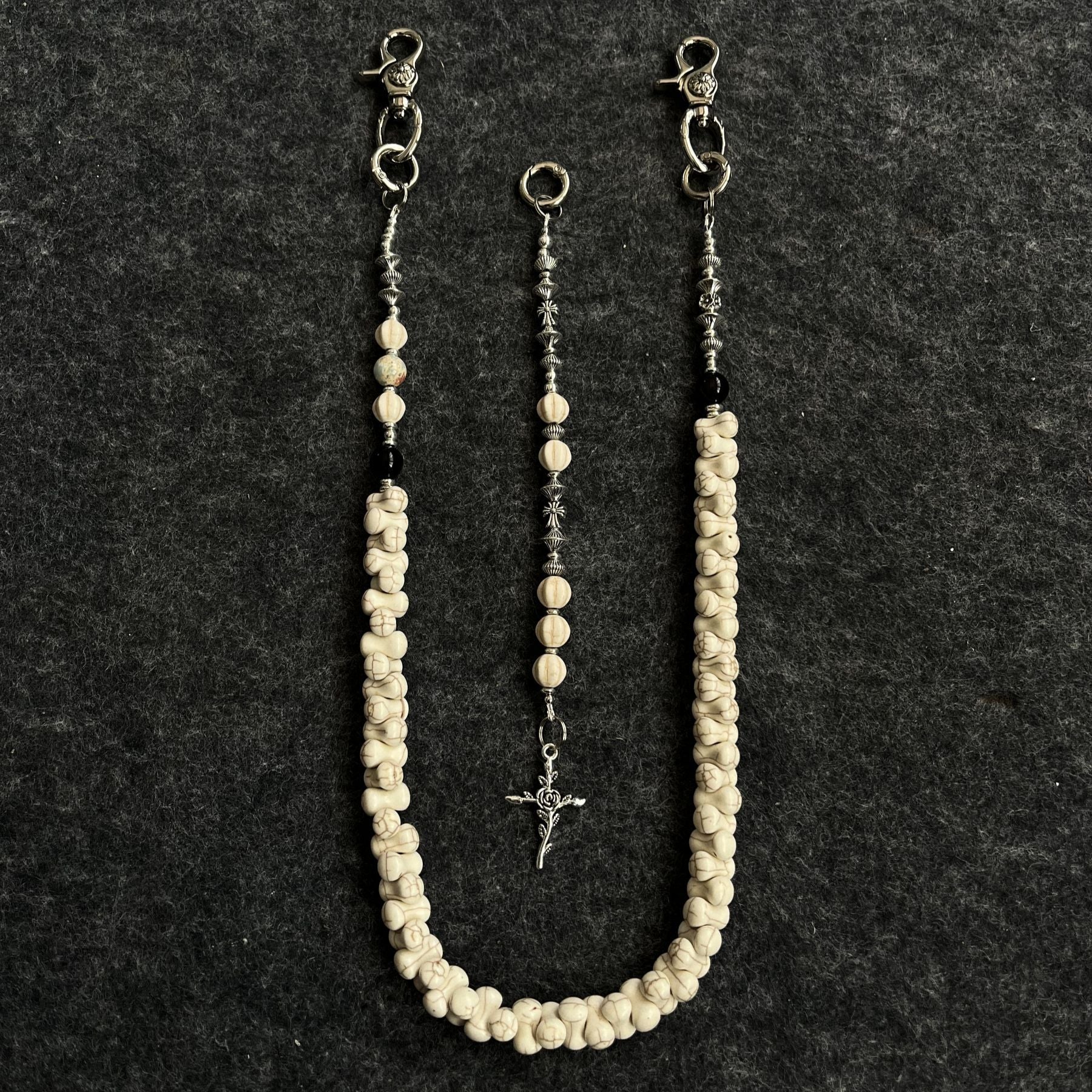 White turquoise bone cross head trouser chain
