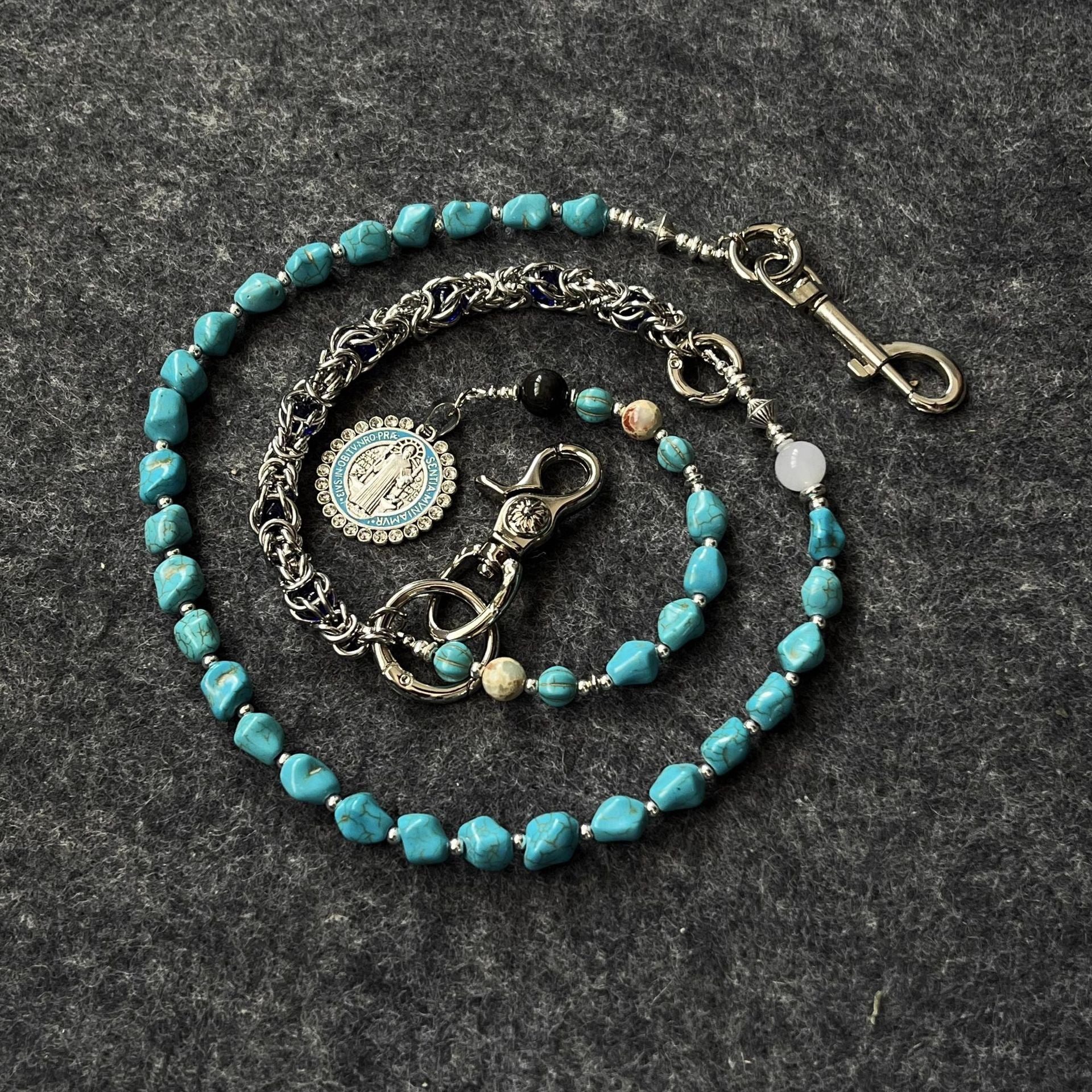 Volcanic stone waist beaded patchwork pants chain