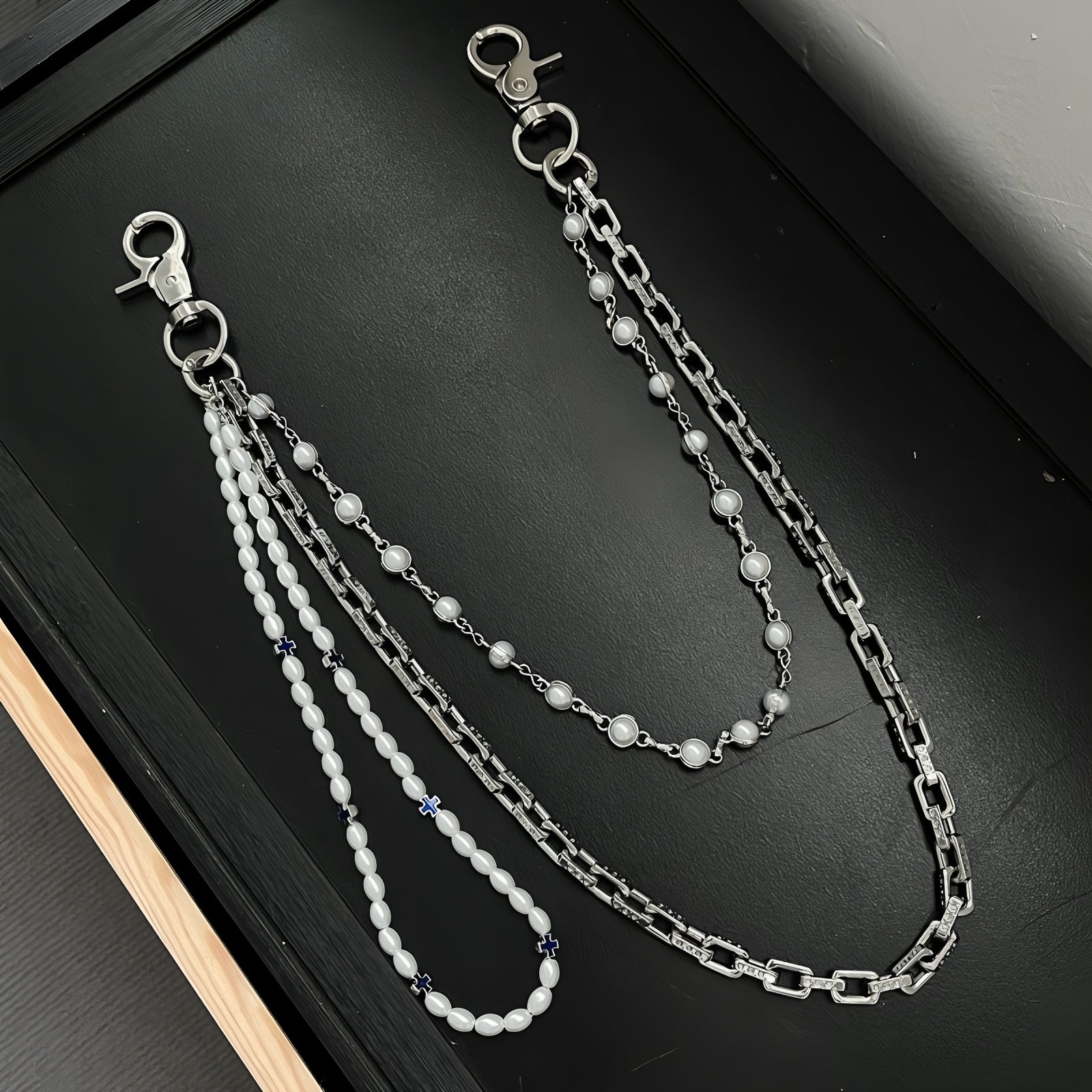 Double-strand pearl belt chain pants