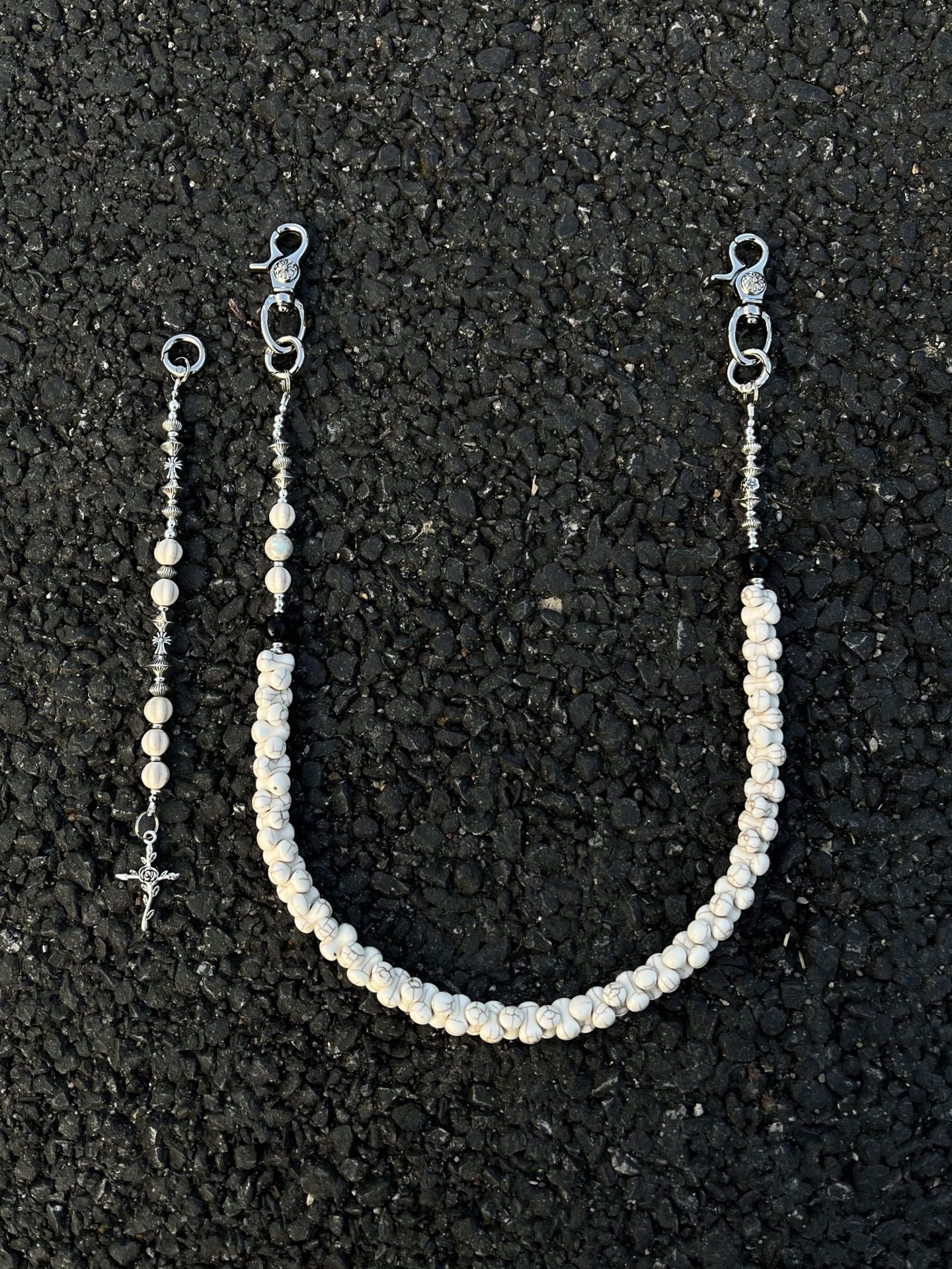 White turquoise bone cross head trouser chain
