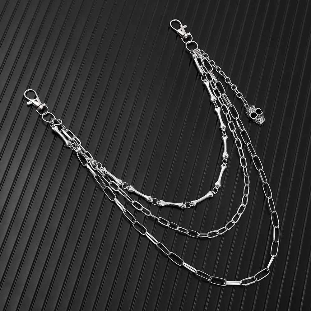 Thin three-chain bone skull pants chain