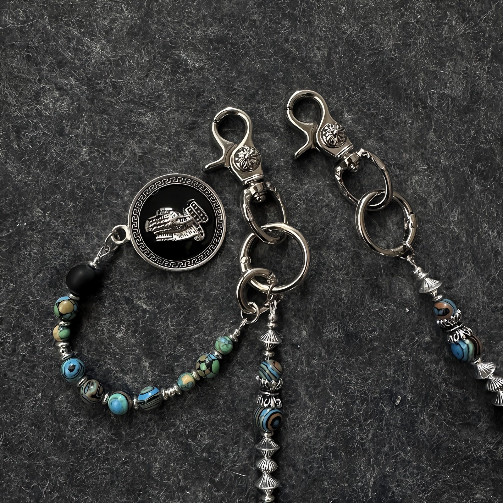 New vintage turquoise hand-beaded trouser chain