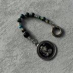 Turquoise, black and silver hand-stitched trouser chain