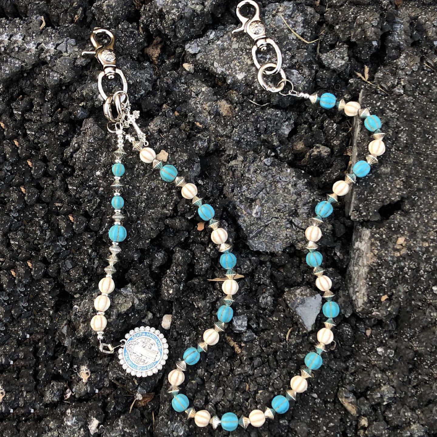 Volcanic stone waist pendant bead pants chain