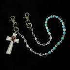 Blue ceramic blue eye cross bead pants chain