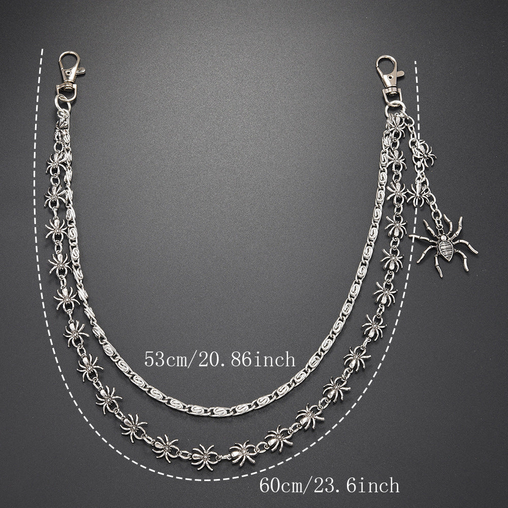 Double chain gothic dark spider pants chain