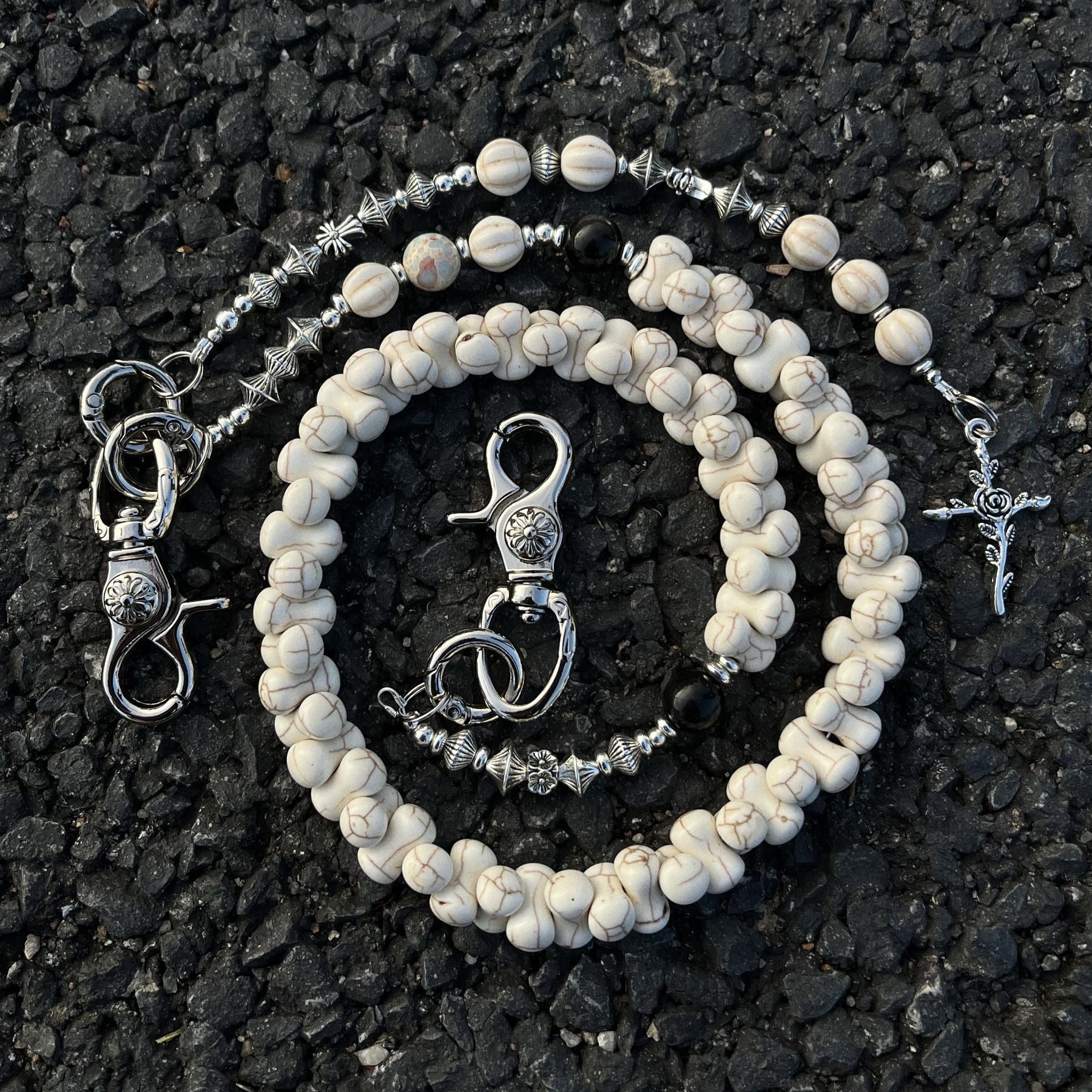 White turquoise bone cross head trouser chain