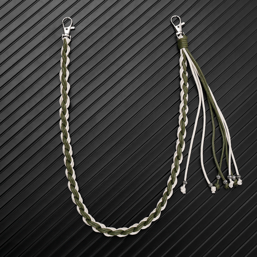 Hand-woven waxed thread jeans chain