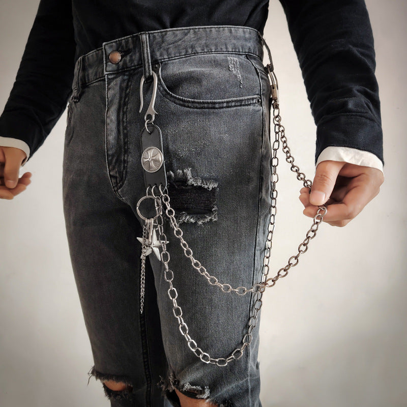 Punk hip-hop motorcycle street pants chain