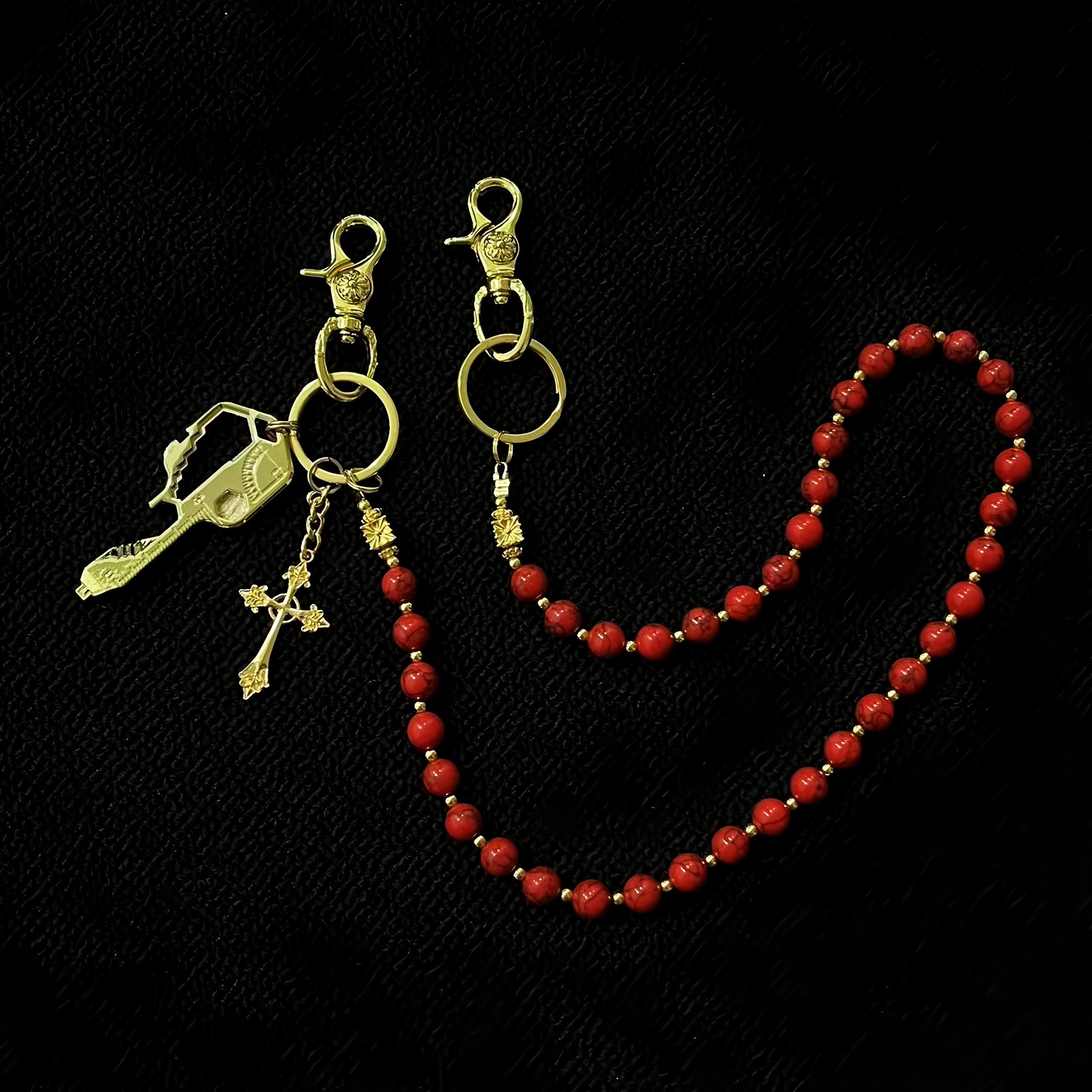 Blue and red turquoise hand-beaded pants chain