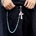 Blue ceramic blue eye cross bead pants chain