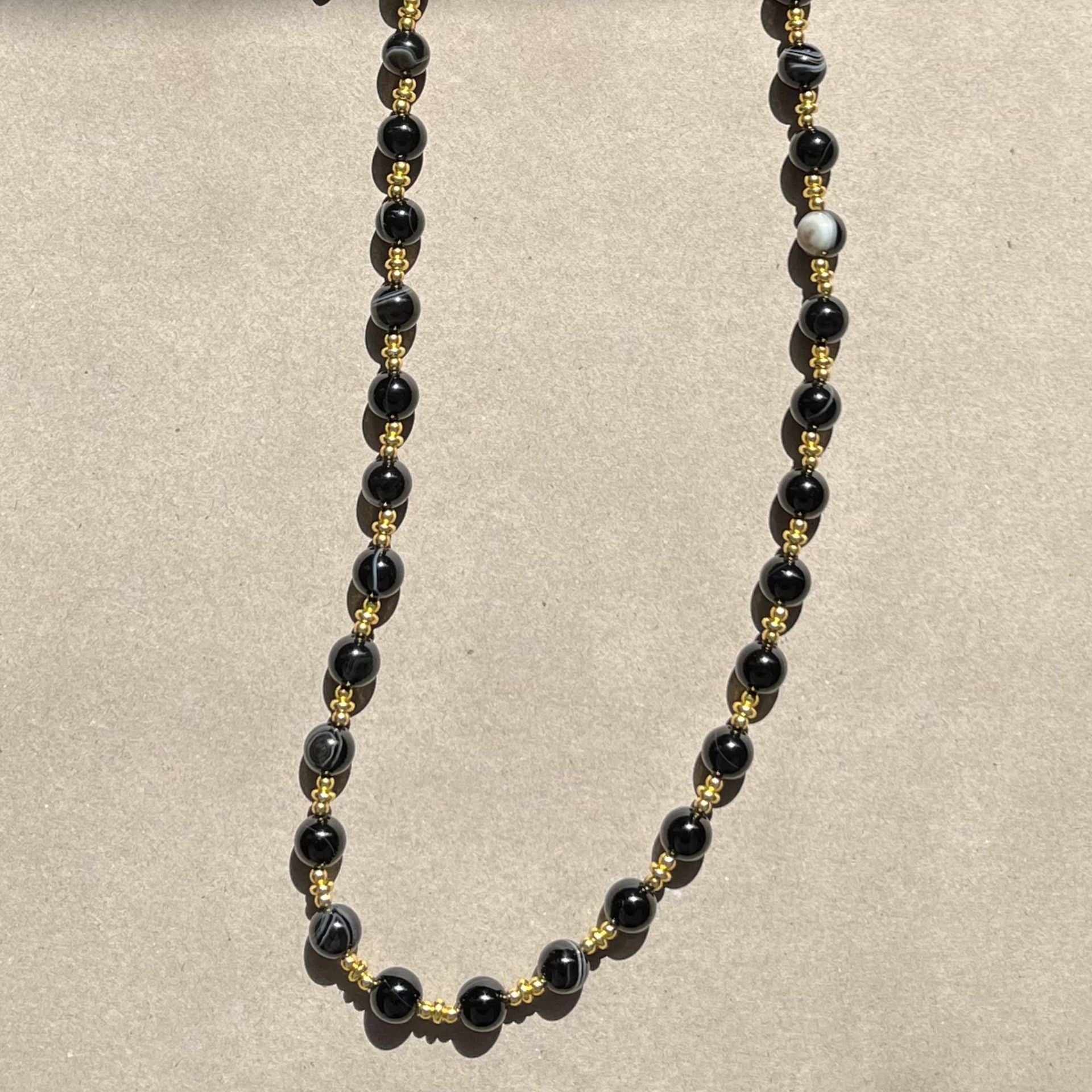 Black stone bead handmade beaded pants necklace