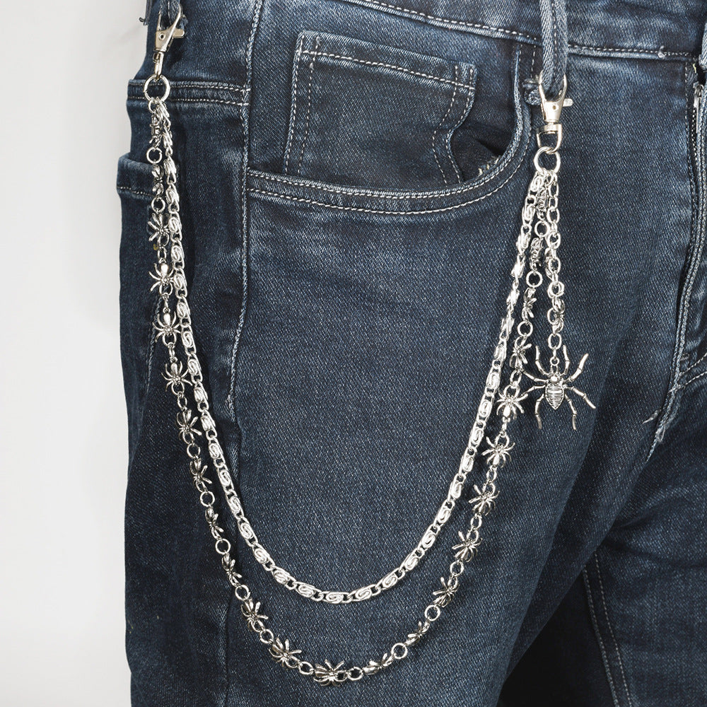 Double chain gothic dark spider pants chain