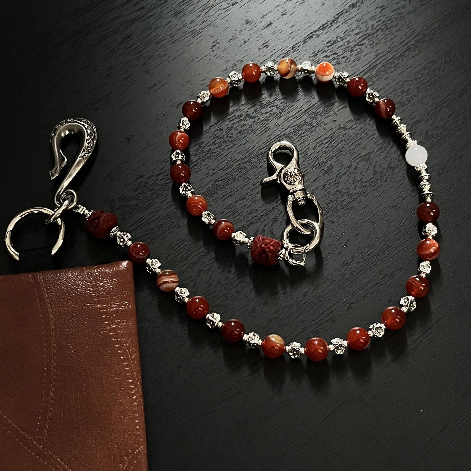 Red lion head artificial stone handmade beaded trouser chain