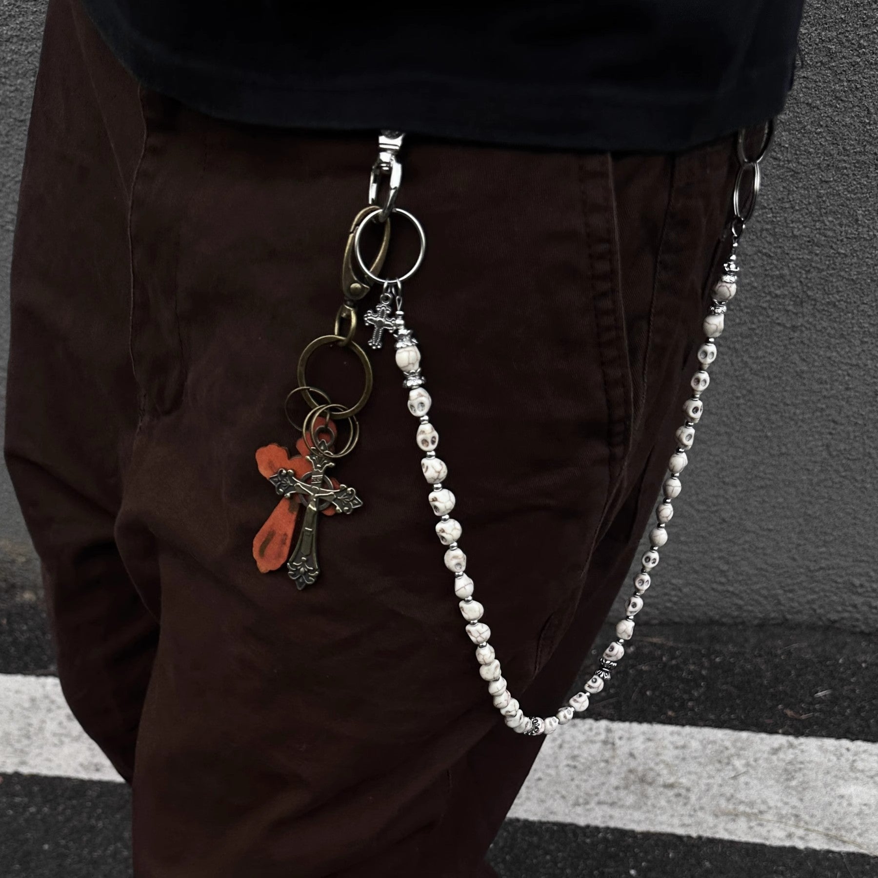 Volcanic Stone Multicolor Cross Pants Chain