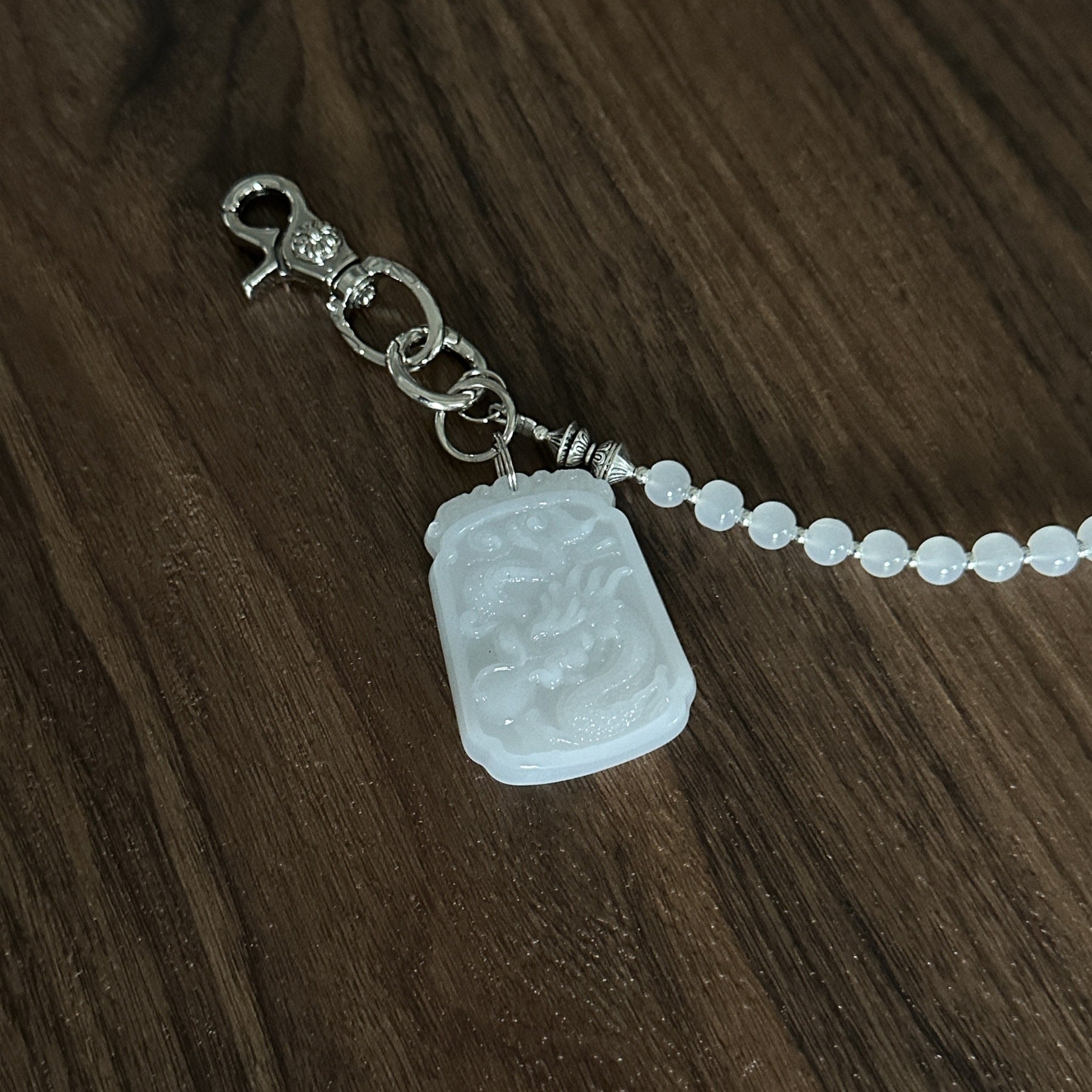 Jade White Stone Bead Pants Chain