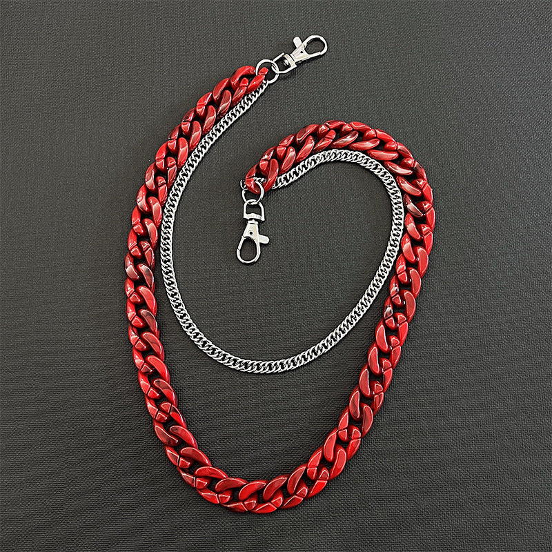Double chain bold pearl red pants chain