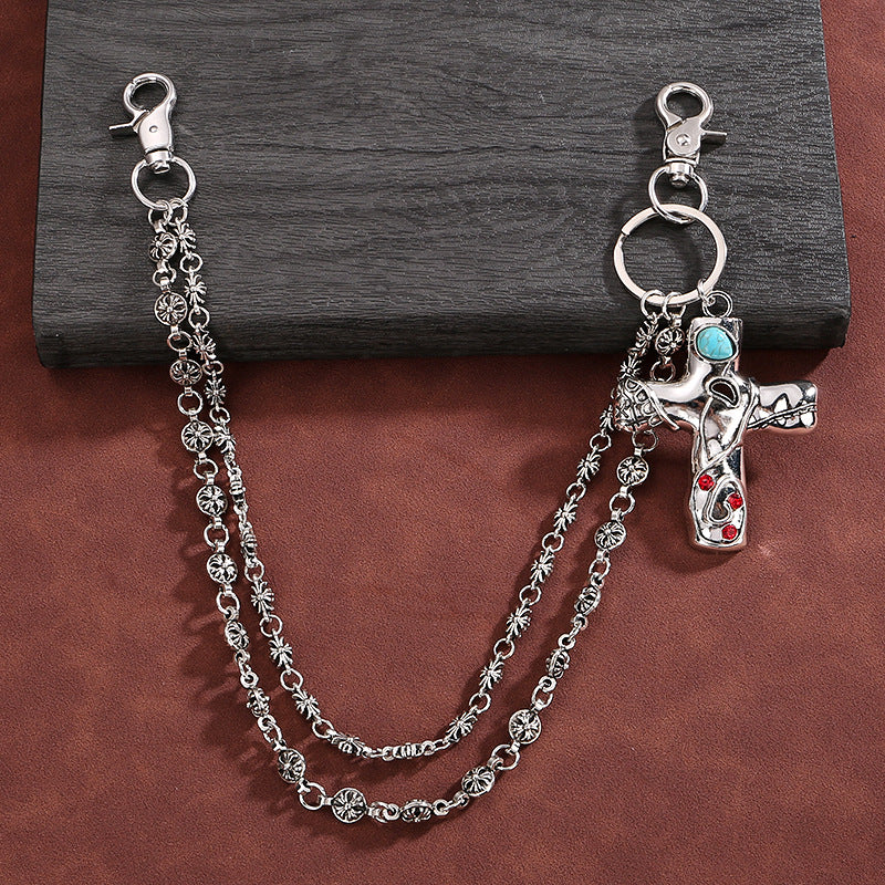 Double chain cross trendy pants chain
