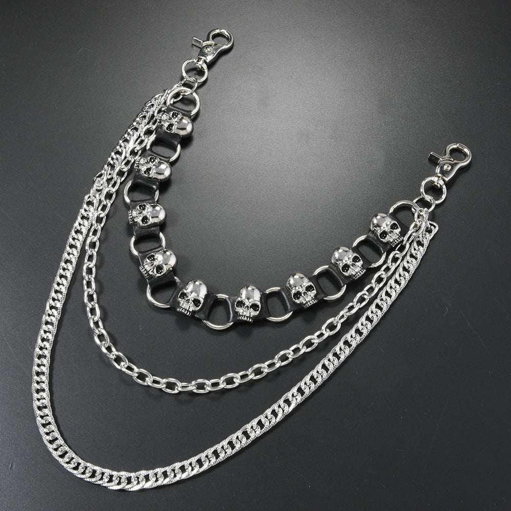 Three-layer punk skull trouser chain