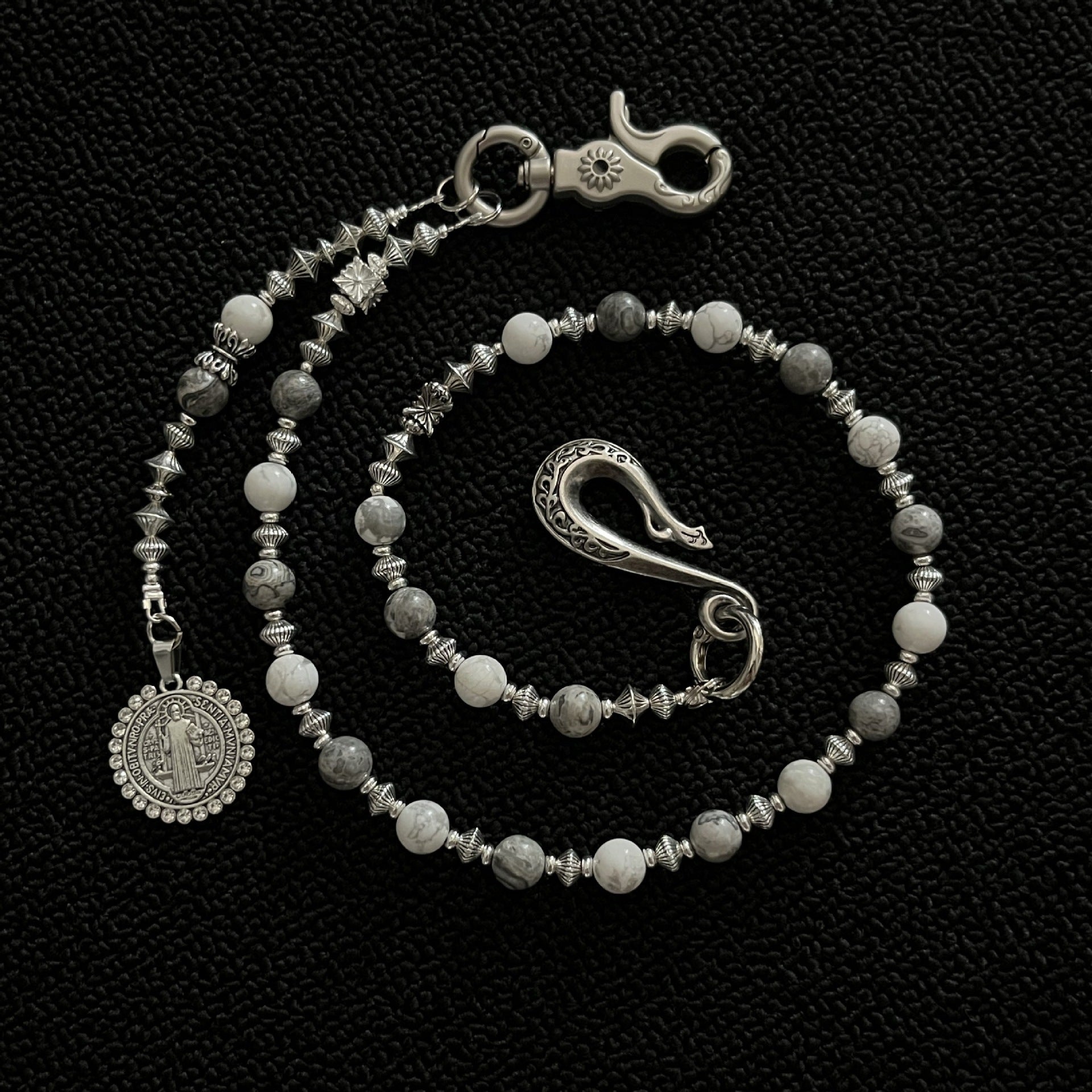 Handmade white and gray vintage mixed pearl pants chain