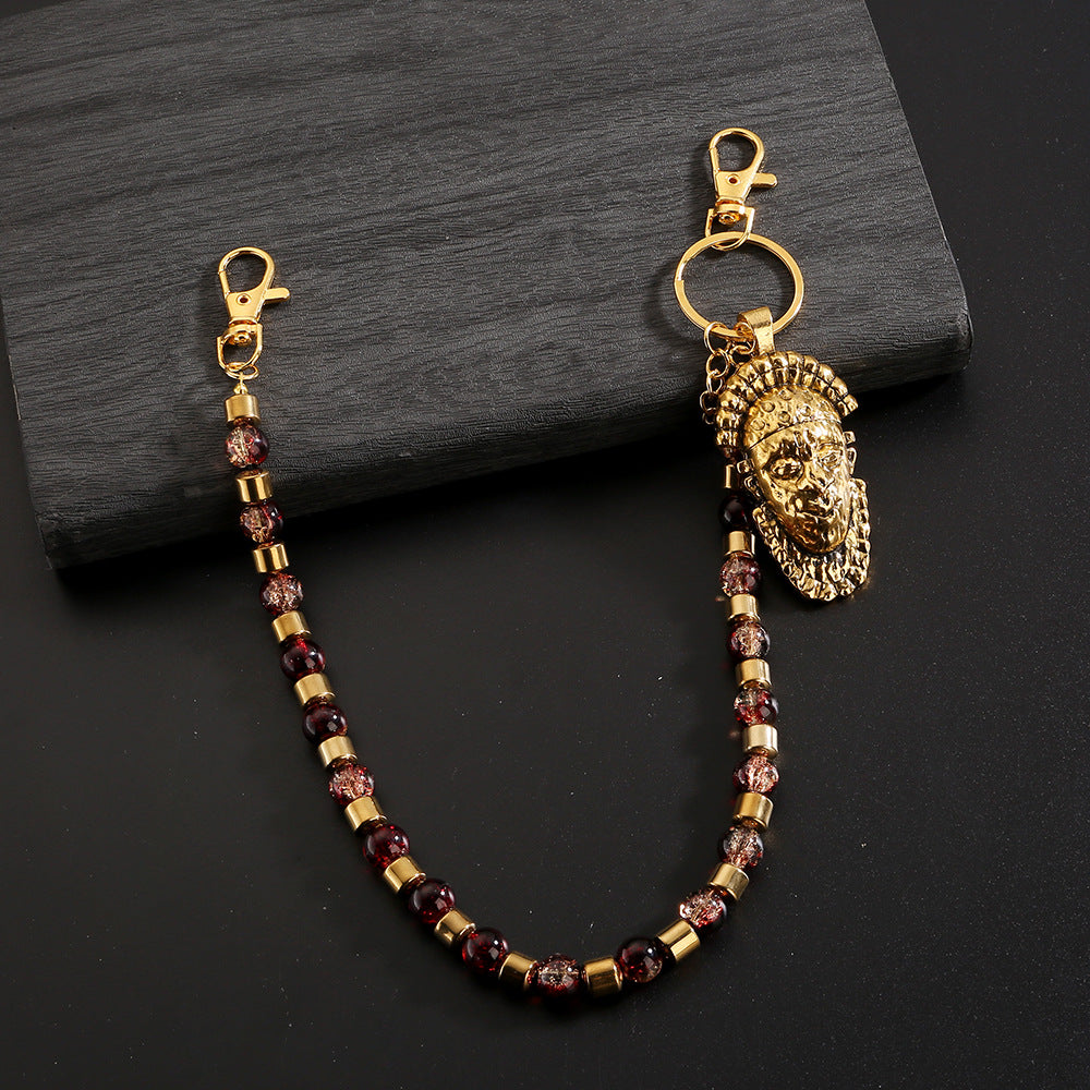 Personalized trendy beaded human head rutile pants chain