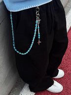 Volcanic stone waist pendant pants chain