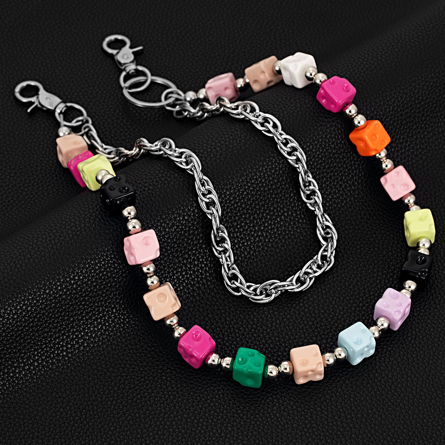 Double-layer trendy colorful Rubik's cube dice pants chain