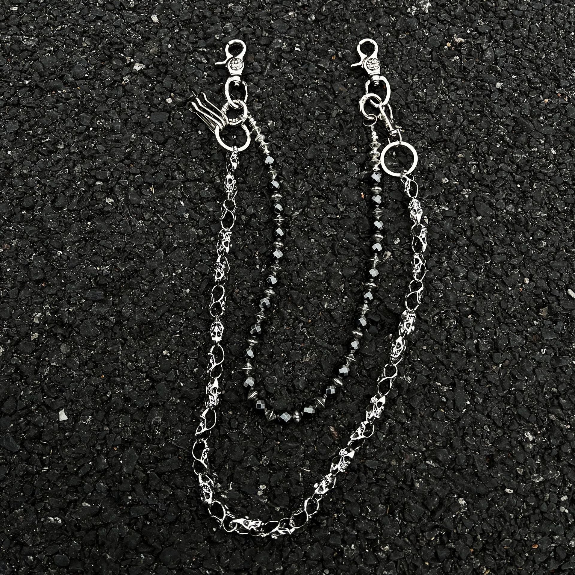 Double-chain skull beaded trouser chain