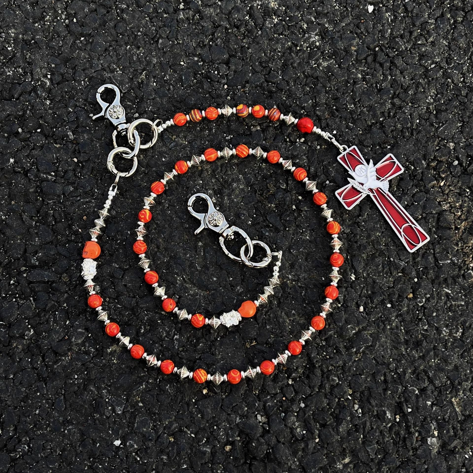 Red Snake and Peace Dove Cross Pants Chain