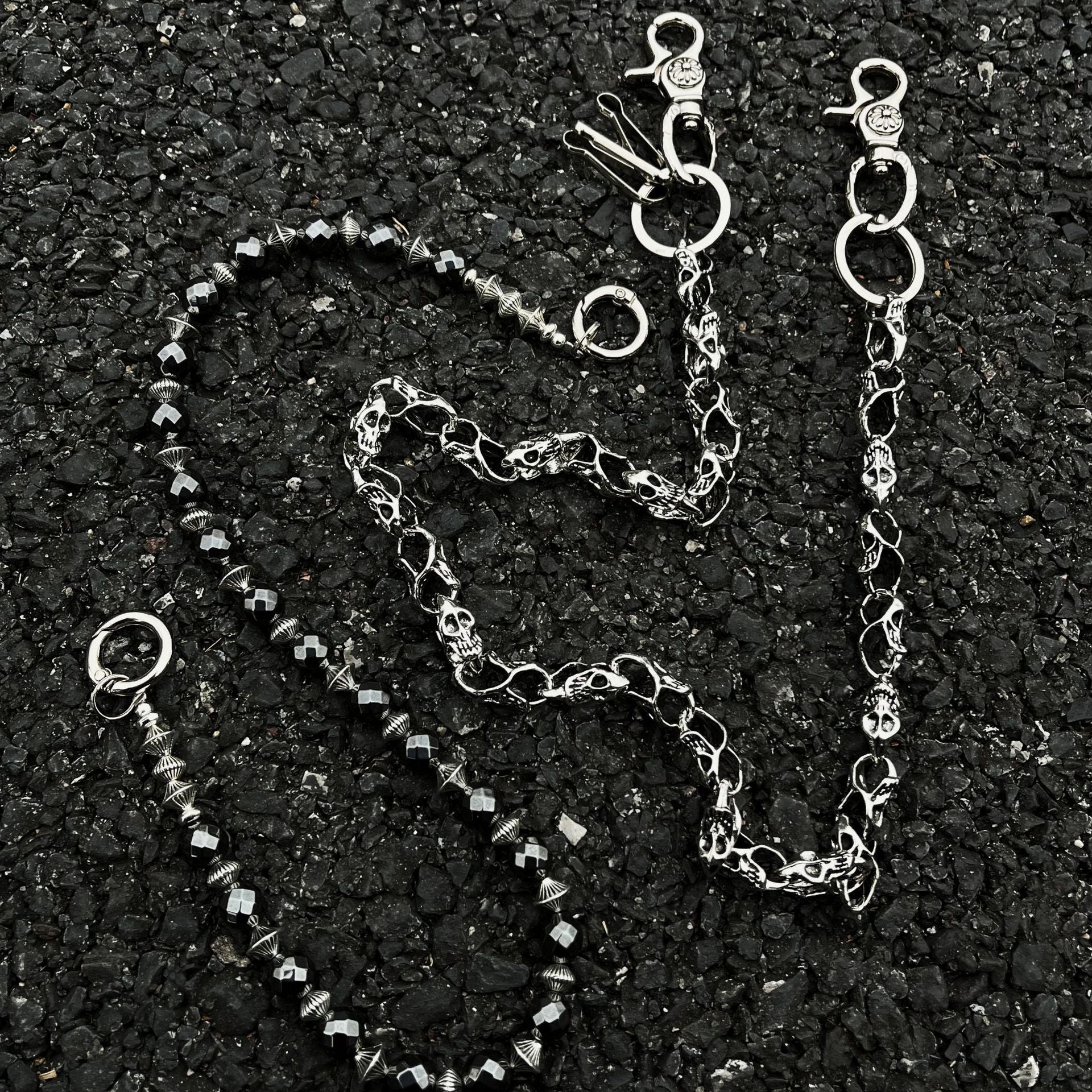 Double-chain skull beaded trouser chain