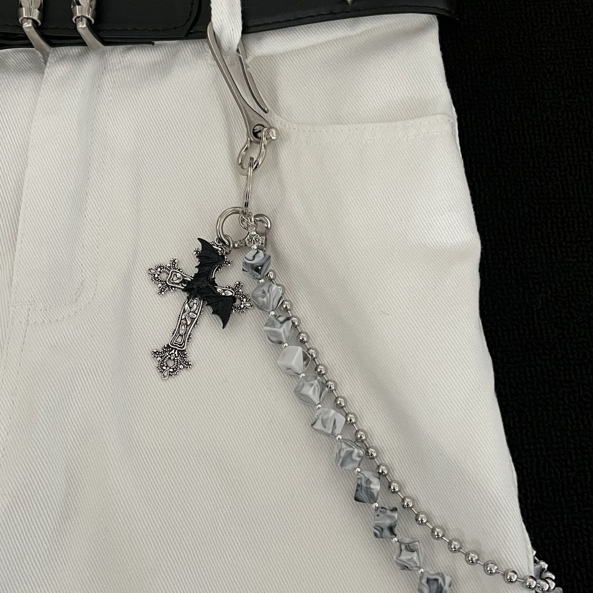 Double chain square stone personalized pants chain