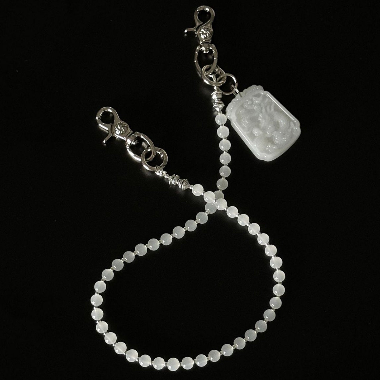 Jade White Stone Bead Pants Chain