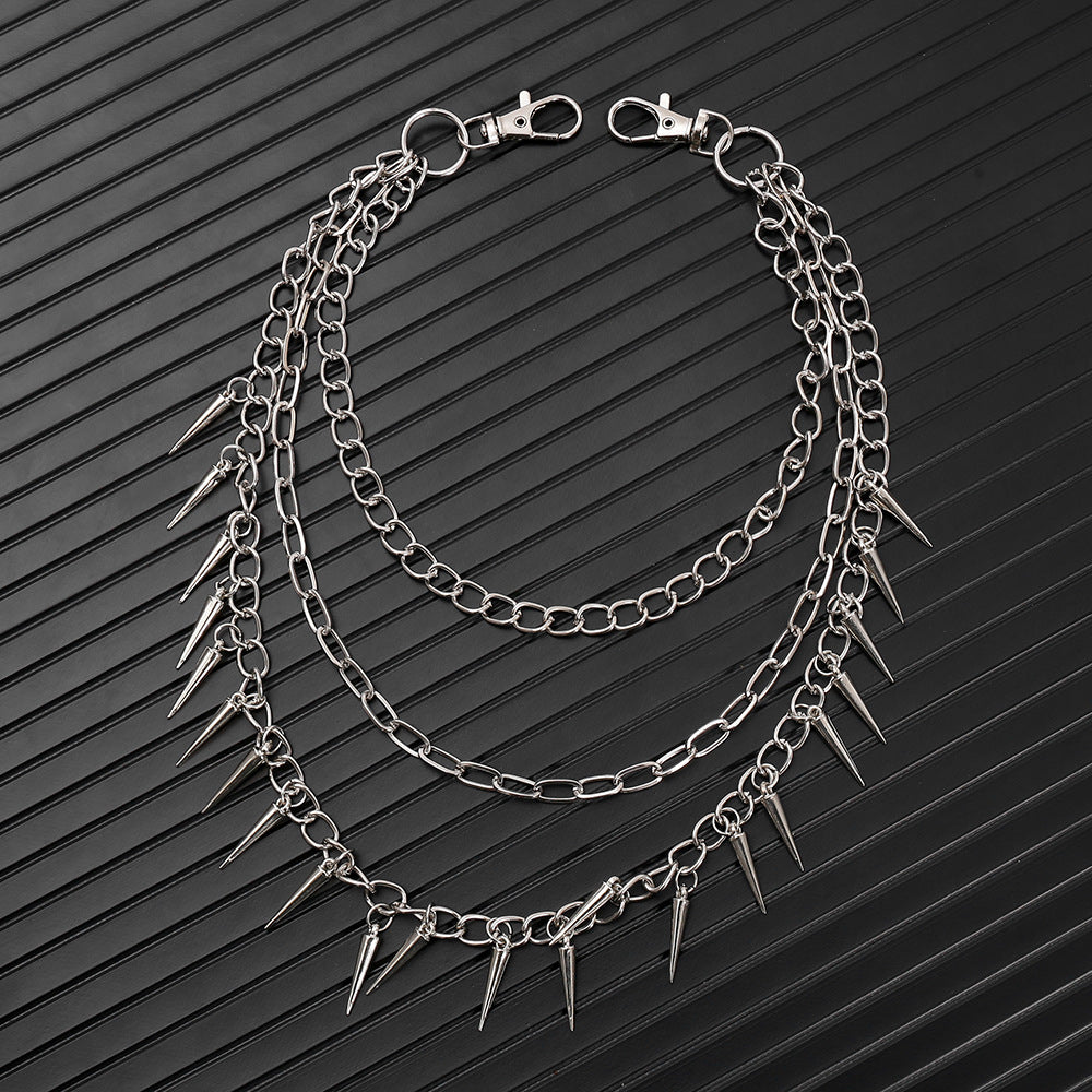 Three-layer punk spiked chain pants chain