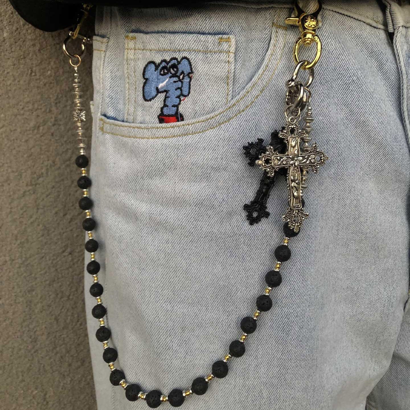 Volcanic Stone Creative Cross Pants Chain