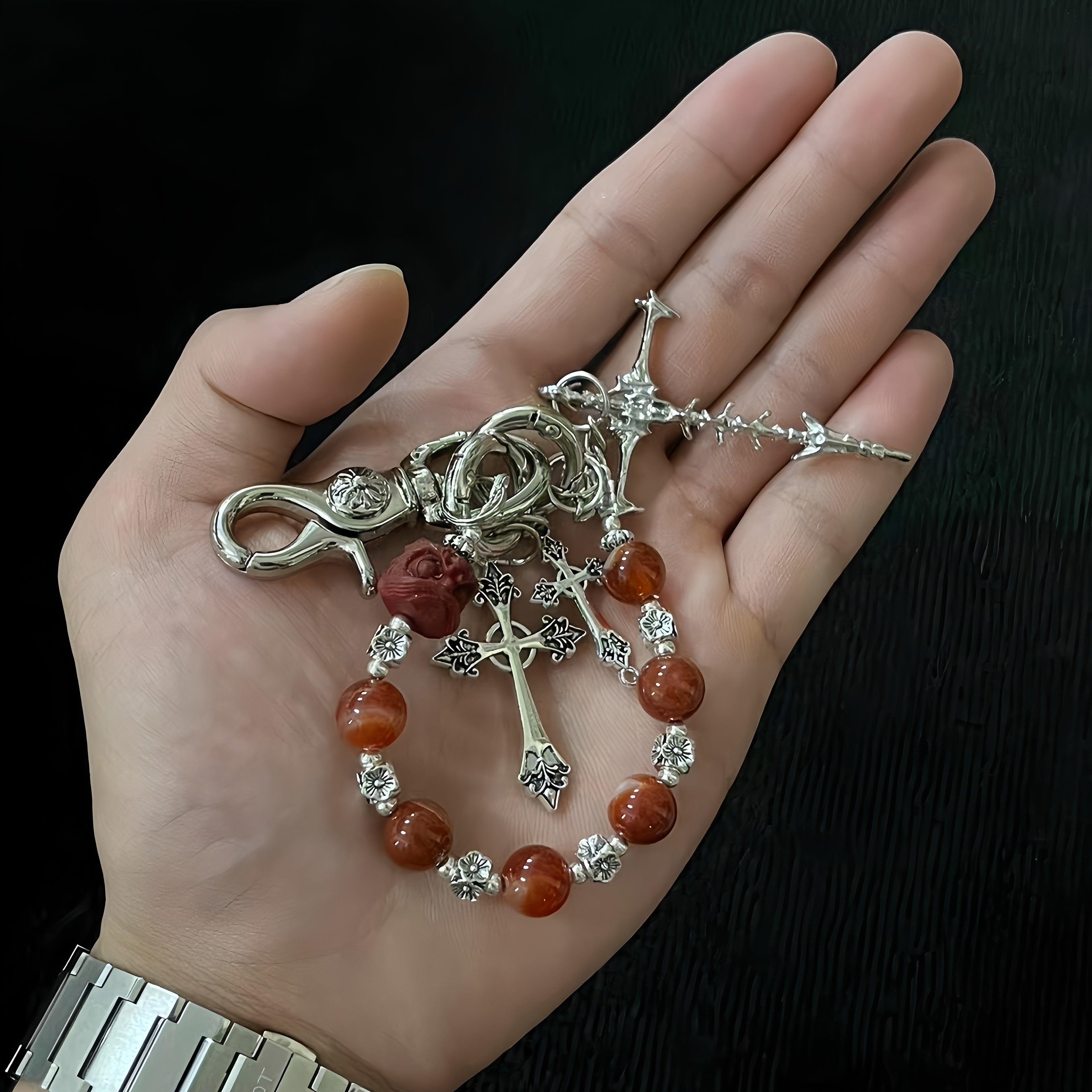 Vintage Red Rendering Stone Handmade Keychain