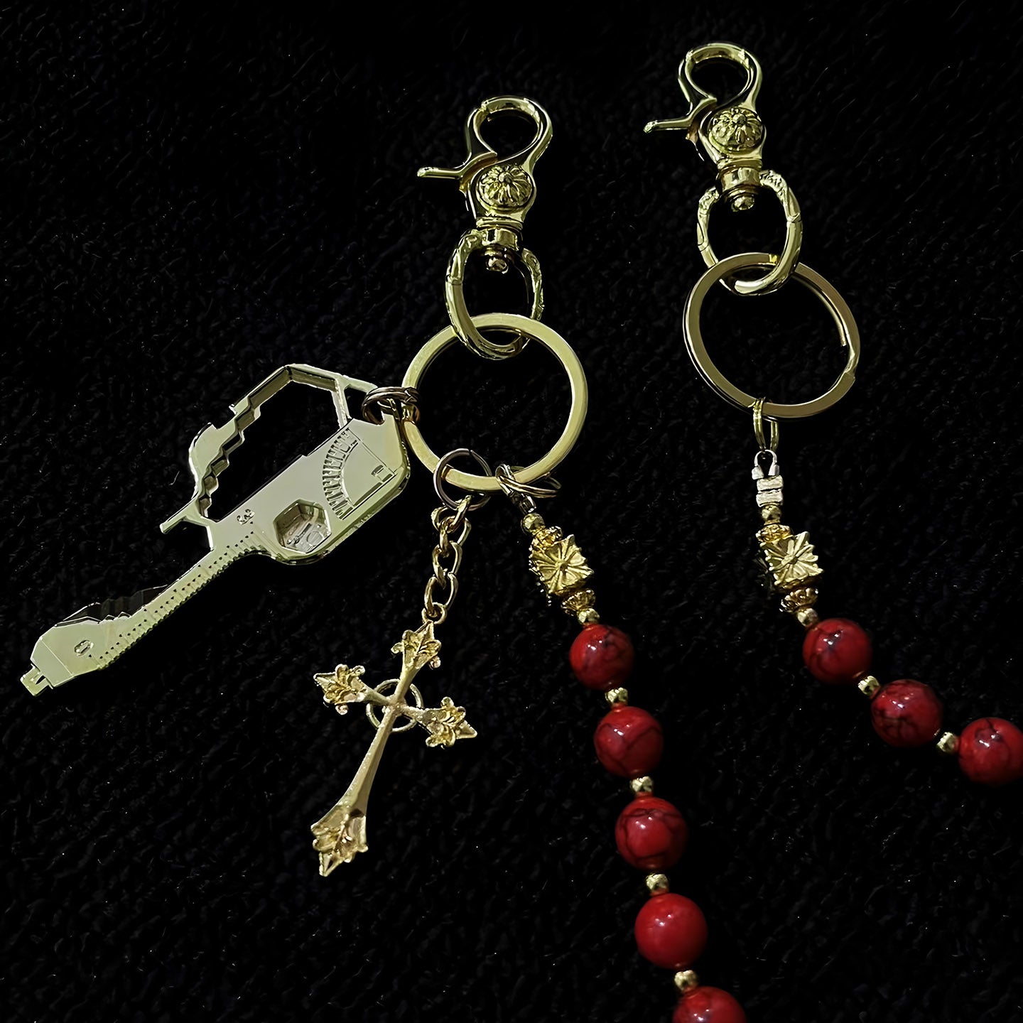 Blue and red turquoise hand-beaded pants chain