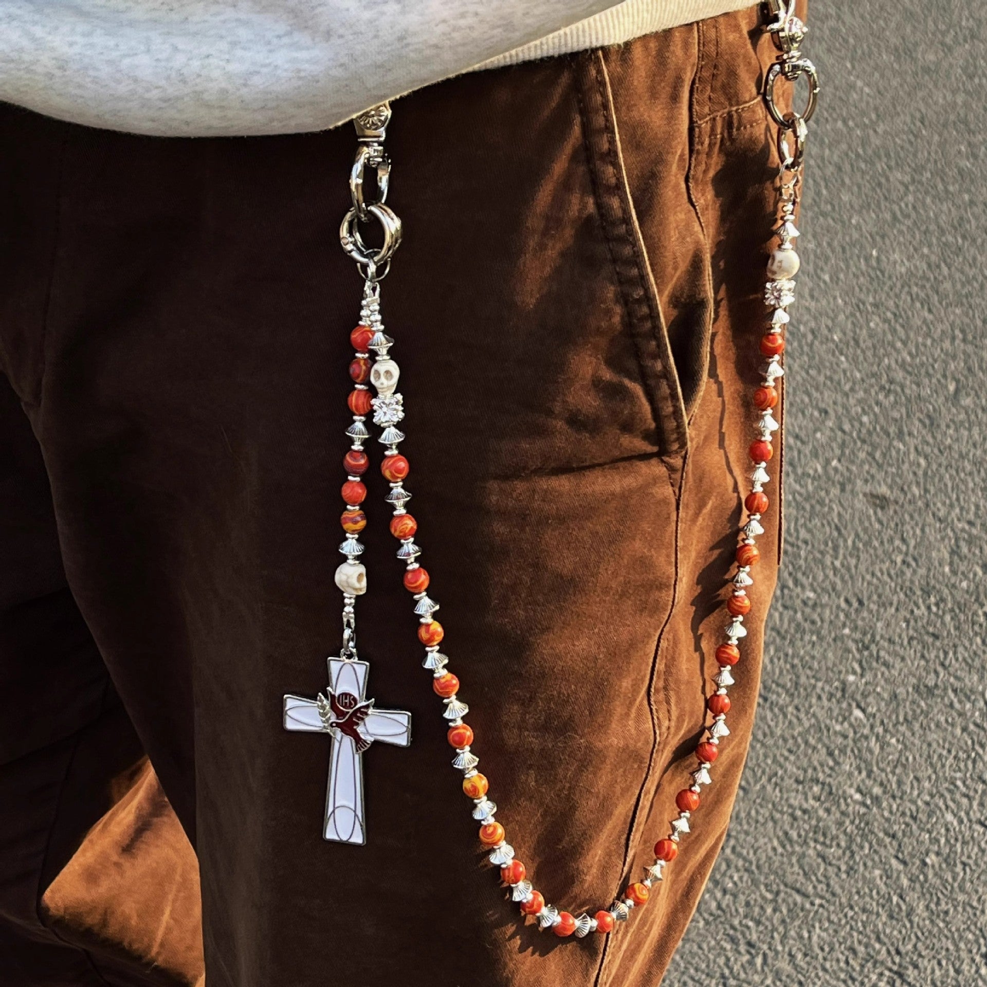 Red Snake and Peace Dove Cross Pants Chain