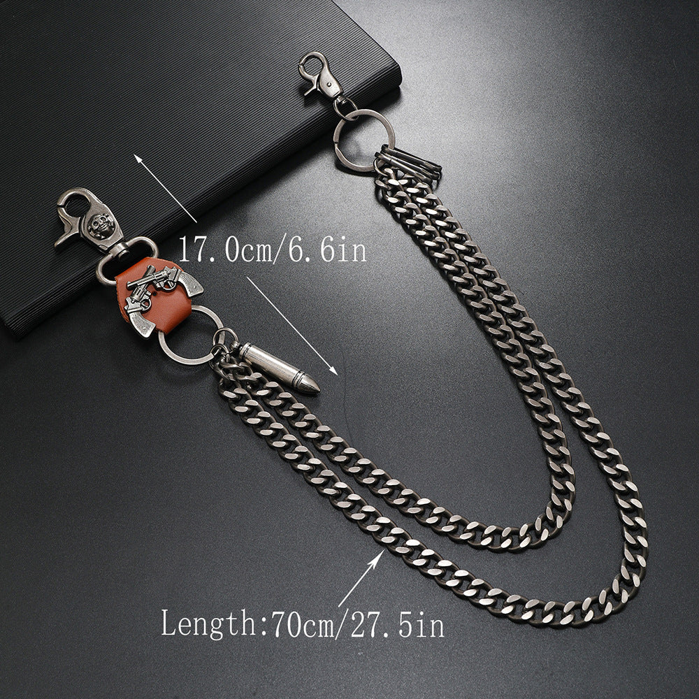 Double gun bullet design metal pants chain