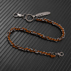 Feather leather patchwork trouser chain