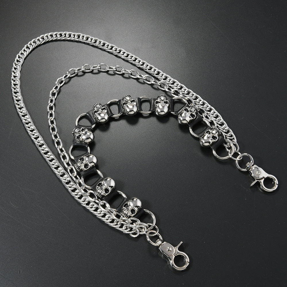 Three-layer punk skull trouser chain
