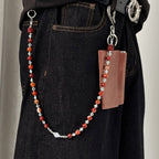 Red lion head artificial stone handmade beaded trouser chain