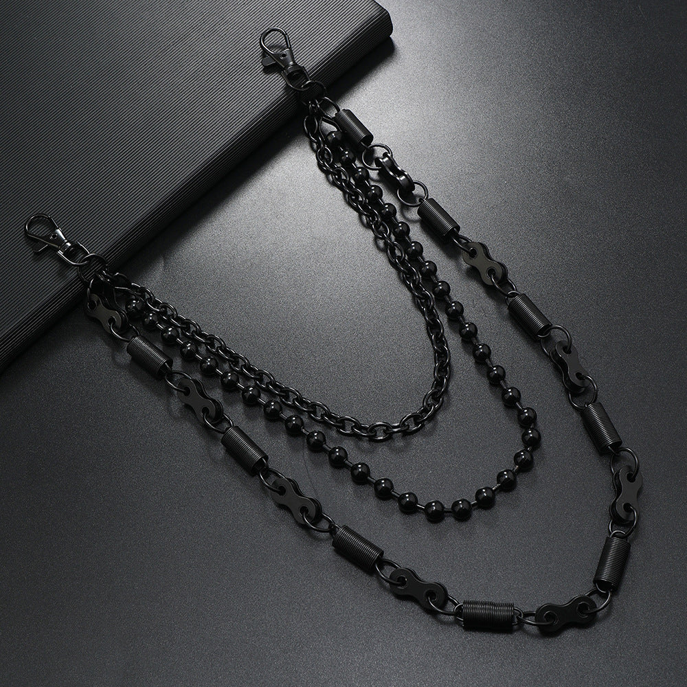 Three-layer fashionable black trouser chain