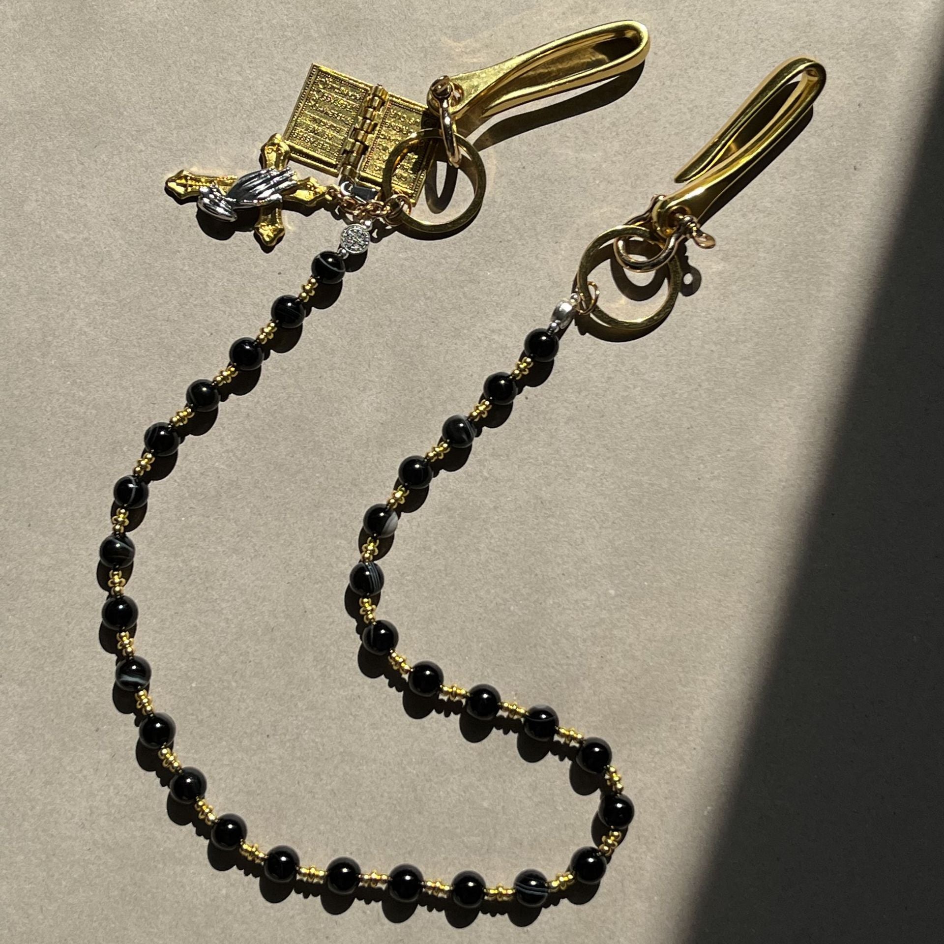 Black stone bead handmade beaded pants necklace