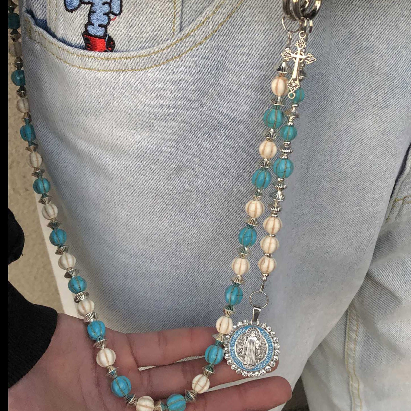 Volcanic stone waist pendant bead pants chain