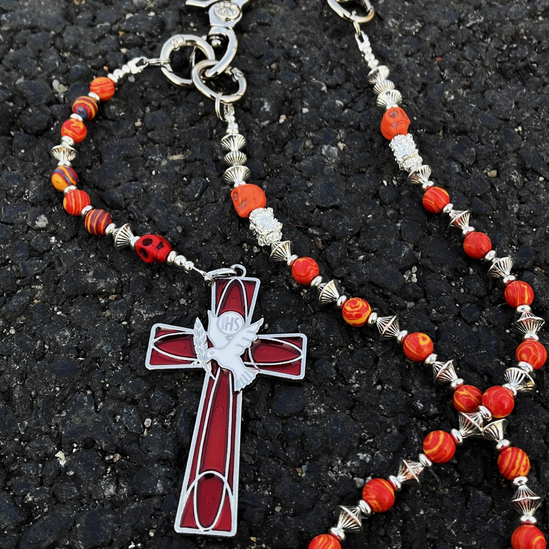 Red Snake and Peace Dove Cross Pants Chain