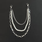 Three-strand pearl-decorated denim waist necklace