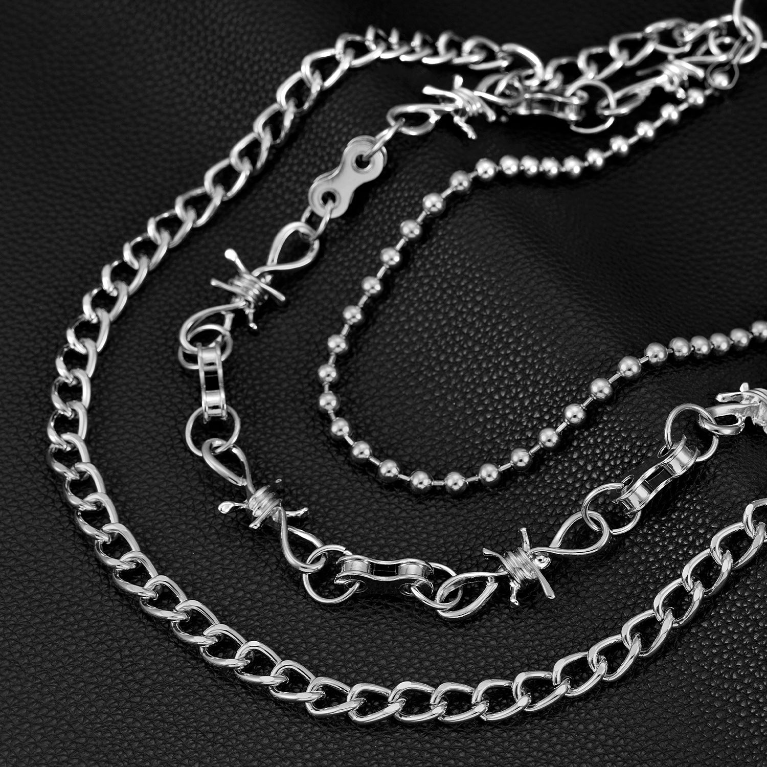 Geometric three-chain heavy metal thorn motorcycle chain pants