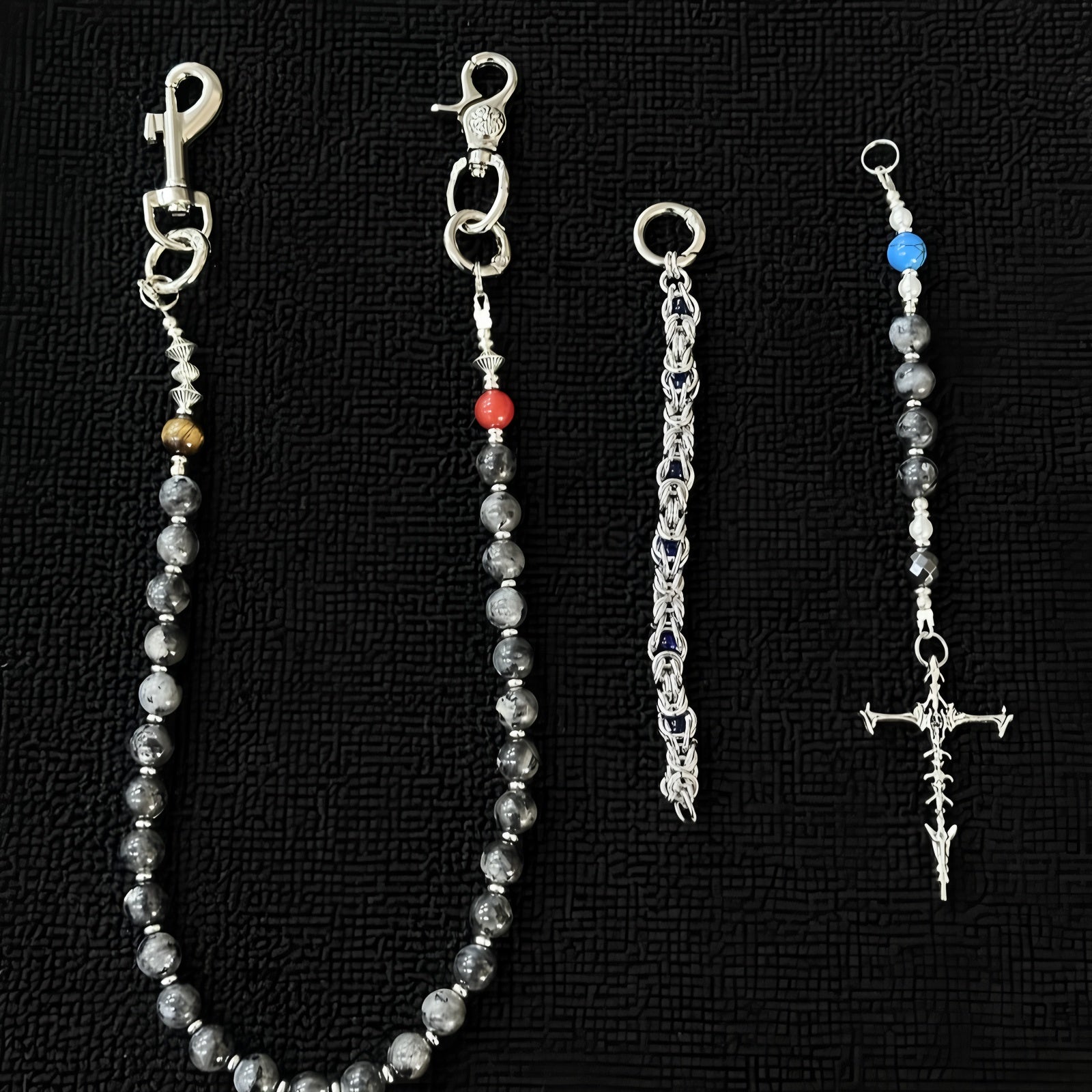 Black Glitter Splicing Dragon Bone Bead Pants Chain