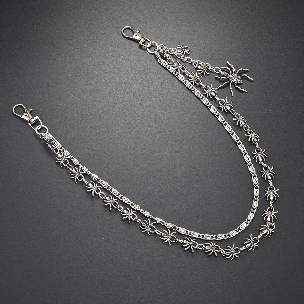 Double chain gothic dark spider pants chain