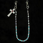 Blue ceramic blue eye cross bead pants chain